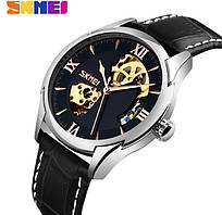 Чоловічий механічний годинник скелетон Skmei 9223 (Чорний)