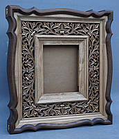 Фігурний кіот для ікони з різьбленою дерев'яною рамою, фото 6