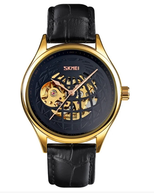 Чоловічий механічний годинник скелетон Skmei 9209 (Чорний), фото 1