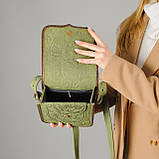 Шкіряна жіноча сумка, оливкова сумка, сумка через плече "Трипілля", фото 7