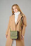 Шкіряна жіноча сумка, оливкова сумка, сумка через плече "Трипілля", фото 4