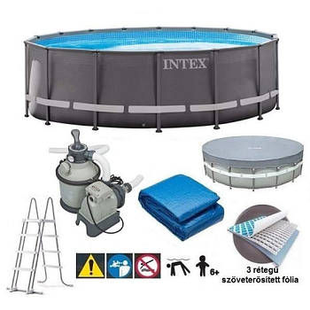 Каркасний круглий басейн (488x122 см, 19156 л) Intex 26326 Сірий (повна комплектація)