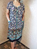 Халат женский летний коттоновый с ярким рисунком на молнии,Турция, раз.4XL,5XL