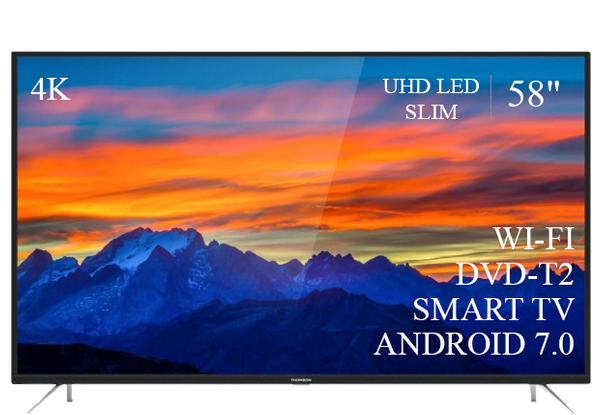 Сучасний Телевізор THOMSON 58" Smart-TV/DVB-T2/USB (1920×1080) Android 7.0 4К/UHD