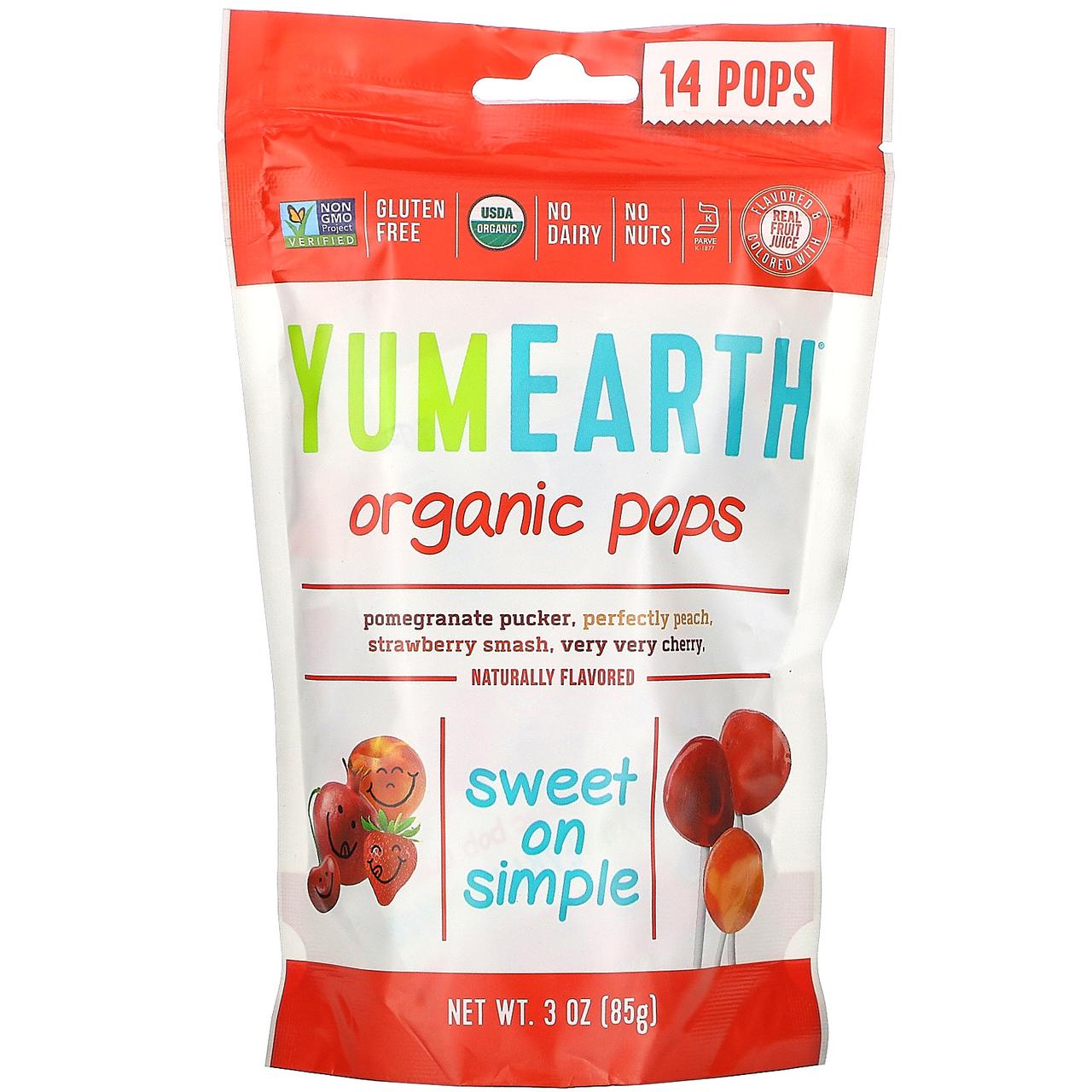 Льодяники органічні YumEarth, Organic Pops, 8 смаків асорті 14 шт в упаковці
