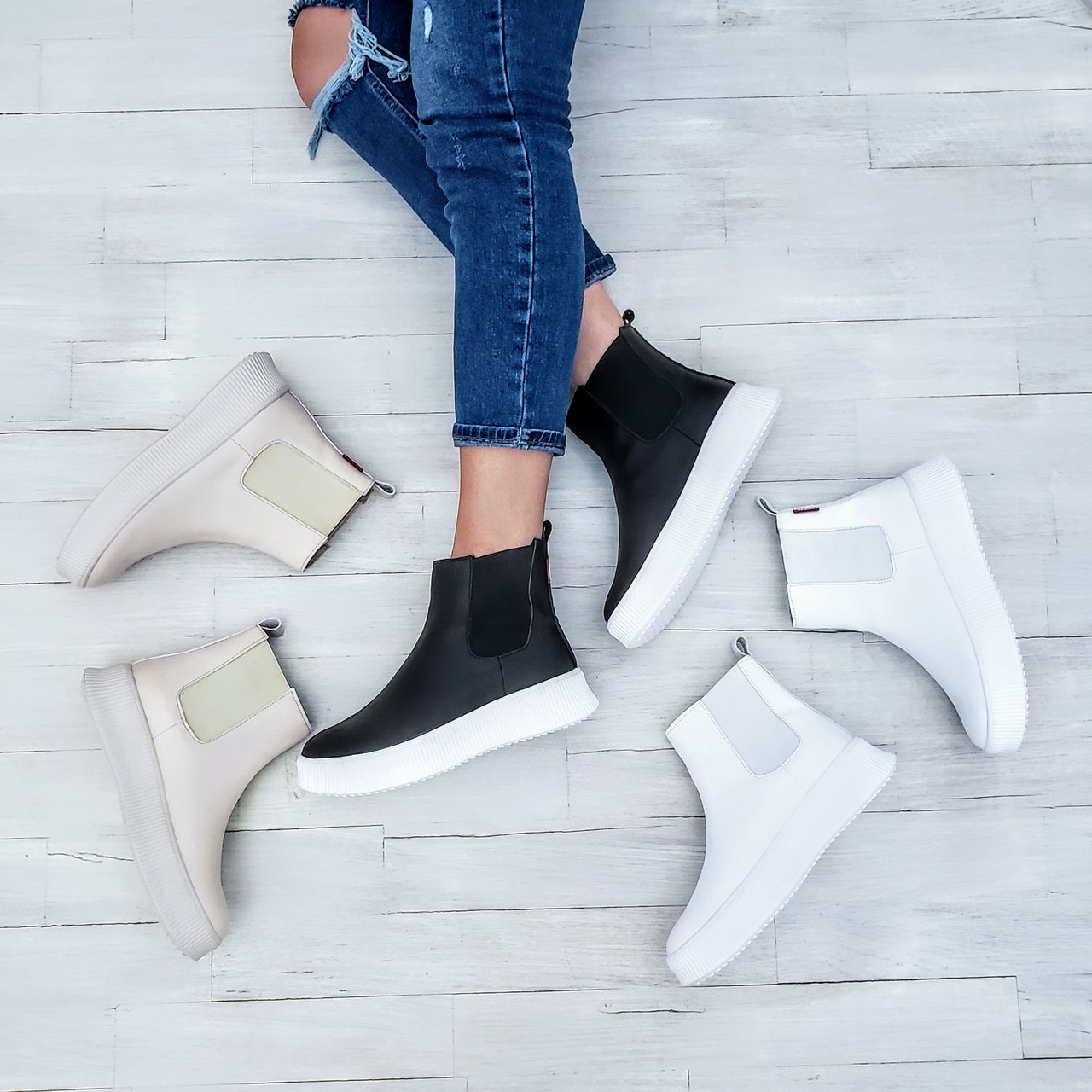 Жіночі зимові черевики Челсі на низькому ходу шкіра, фото 1