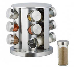 Набір ємностей баночок для спецій на підставці, що обертається карусель 12 шт Spice Carousel сталевий