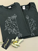 Парные футболки для парня и девушки. Футболки цвета графит с Арт рисунком льва и львицы.