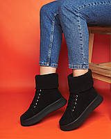 Жіночі кеди з довязом на платформі чорна замша демісезонні ТМ Bona Mente