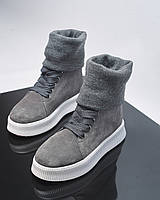 Кеди на платформі з довязом сіра замша демісезонні ТМ Bona Mente