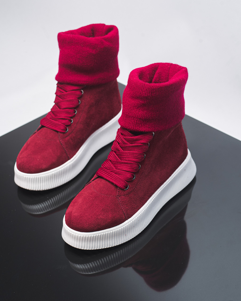 Зимові кеди на платформі з довязом бордо замша ТМ Bona Mente, фото 1