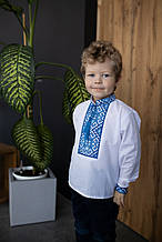 Дитяча сорочка для хлопчика MEREZHKA з блакитною вишивкою 7 років