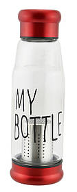 Скляна пляшка My Bottle 420 мл із ситечком для заварювання Темно-синій Червоний