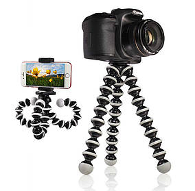 Гнучкий штатив тринога трипод для телефона та фотоапарата (павук) (чорно-білий)