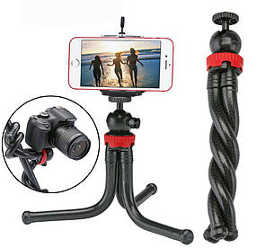 Гнучкий штатив тринога трипод для телефона та фотоапарата (павук) (чорно-червоний)
