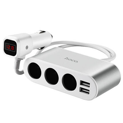 Автомобильное зарядное устройство Hoco Z13 2 USB разветвитель прикуривателя серебристое, фото 2