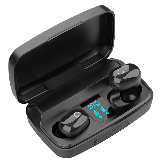 Навушники бездротові UnduranceRun J16 із зарядним боксом, LCD і Power Bank Black (6882)