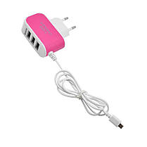 Блок живлення на 3 USB 2.1 A з кабелем micro USB (випадковий колір) (3310), фото 4