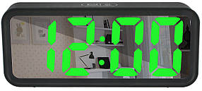 Дзеркальні LED годинник з будильником і термометром DT-6508 Black (зелена підсвітка) (7143)