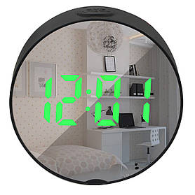 Дзеркальньний LED годинник з будильником і термометром DT-6506 Black (зелена підсвітка) (5427)