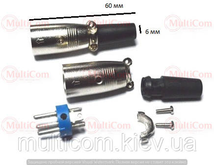 01-03-001. Штекер CANON (XLR) 3pin під кабель, корпус метал, сріблястий