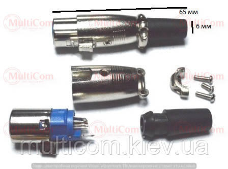 01-03-051. Гніздо CANON (XLR) 3pin під кабель, корпус метал, сріблясте