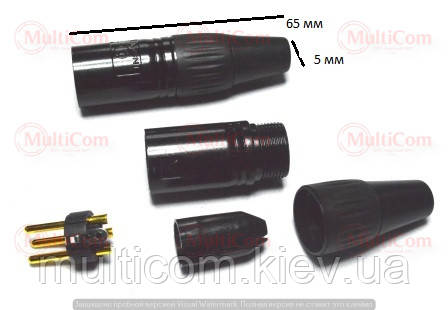 01-03-005. Штекер CANON (XLR) 3pin під кабель, корпус метал, gold pin, чорний