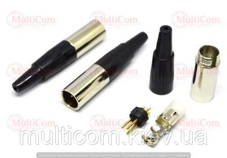 01-03-091. Штекер mini XLR 3pin під кабель, корпус метал, сріблястий