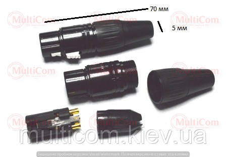 01-03-055. Гніздо CANON (XLR) 3pin під кабель, корпус метал, gold pin, чорне