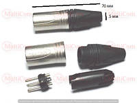 01-03-015. Штекер CANON (XLR) 3pin под кабель, корпус металл, original Neutrik, серебристый