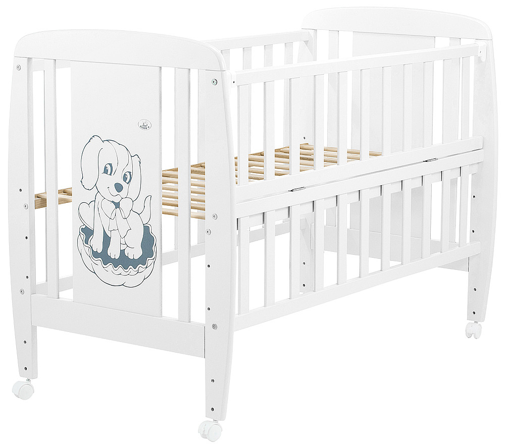 Ліжко Babyroom Песик DSO-01 відкидний бік, колеса бук білий