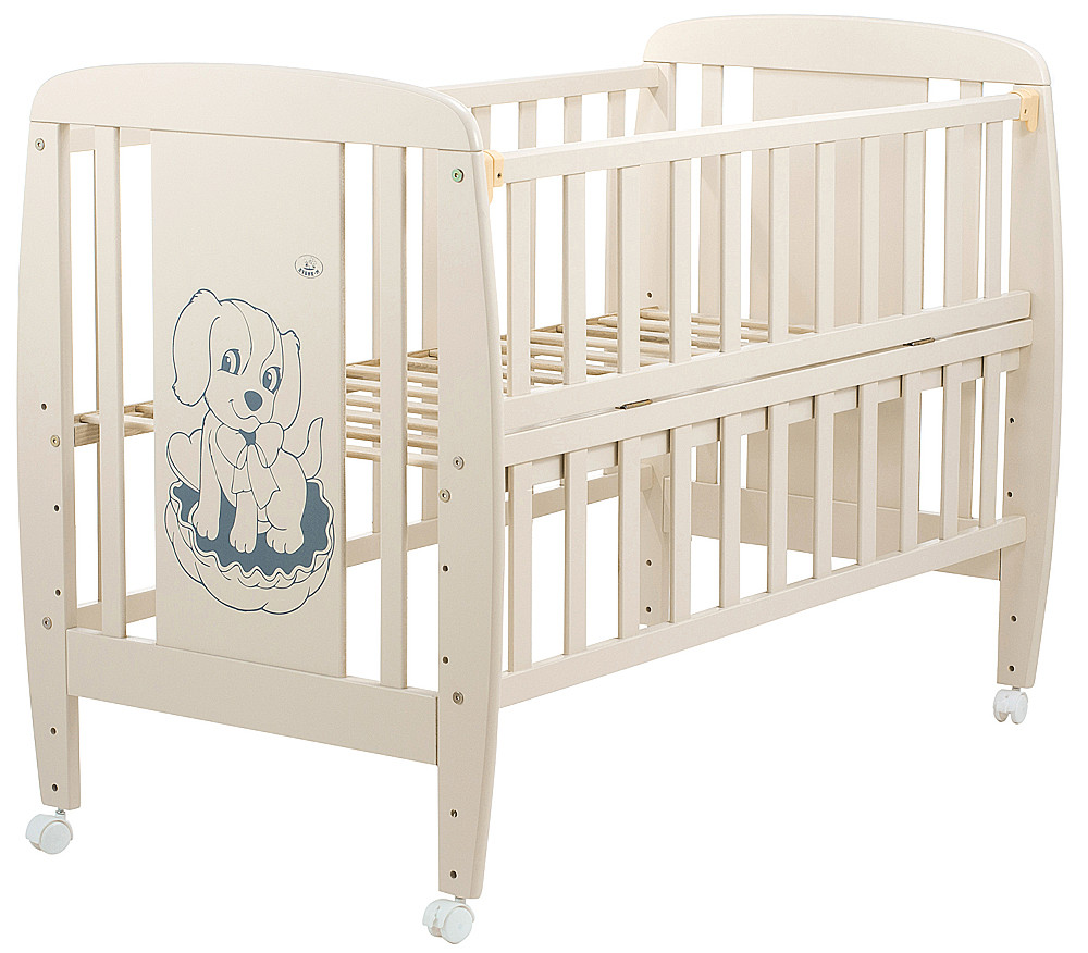 Кровать Babyroom Собачка DSO-01 откидной бок, колеса бук слоновая кость