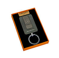 USB зажигалка брелок Mercedes (Art - 811) Среблястая, спиральная электро зажигалка от аккумулятора (NS)