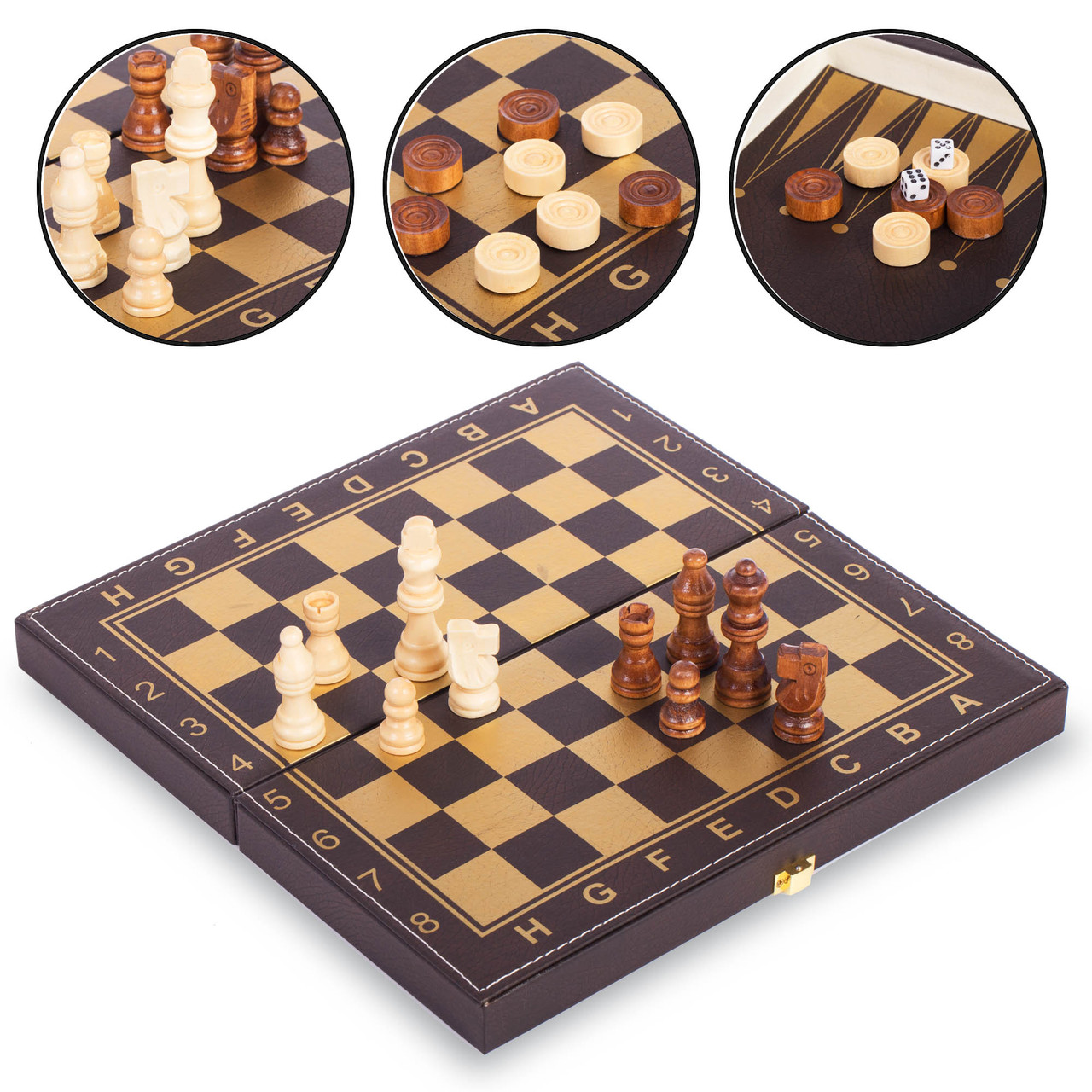 Набір шахи, шашки, нарди 3 в 1 кожзам L3008 (дошка 30x30 см)