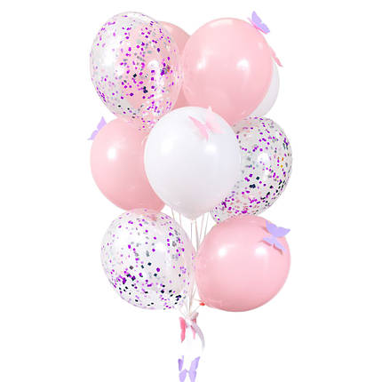 Связка из воздушных шаров для девушки с розовыми и сиреневыми бабочками, фото 2