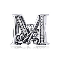 Шарм "Буква M в винтажном стиле" BSC030 серебро 925 проба