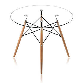 Круглий стіл Імз скляна стільниця D-80 см на дерев'яних ніжках