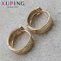 Серьги женские золотистого цвета Xuping Jewelry застежка-кольцо широкие с узорами в цветочек 24K