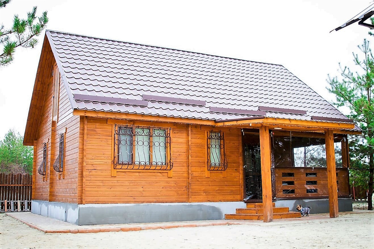 Деревянный дом из термобруса с верандой 74,1 м2. от производителя Thermo Wooden House 003 - фото 1 - id-p1360776420