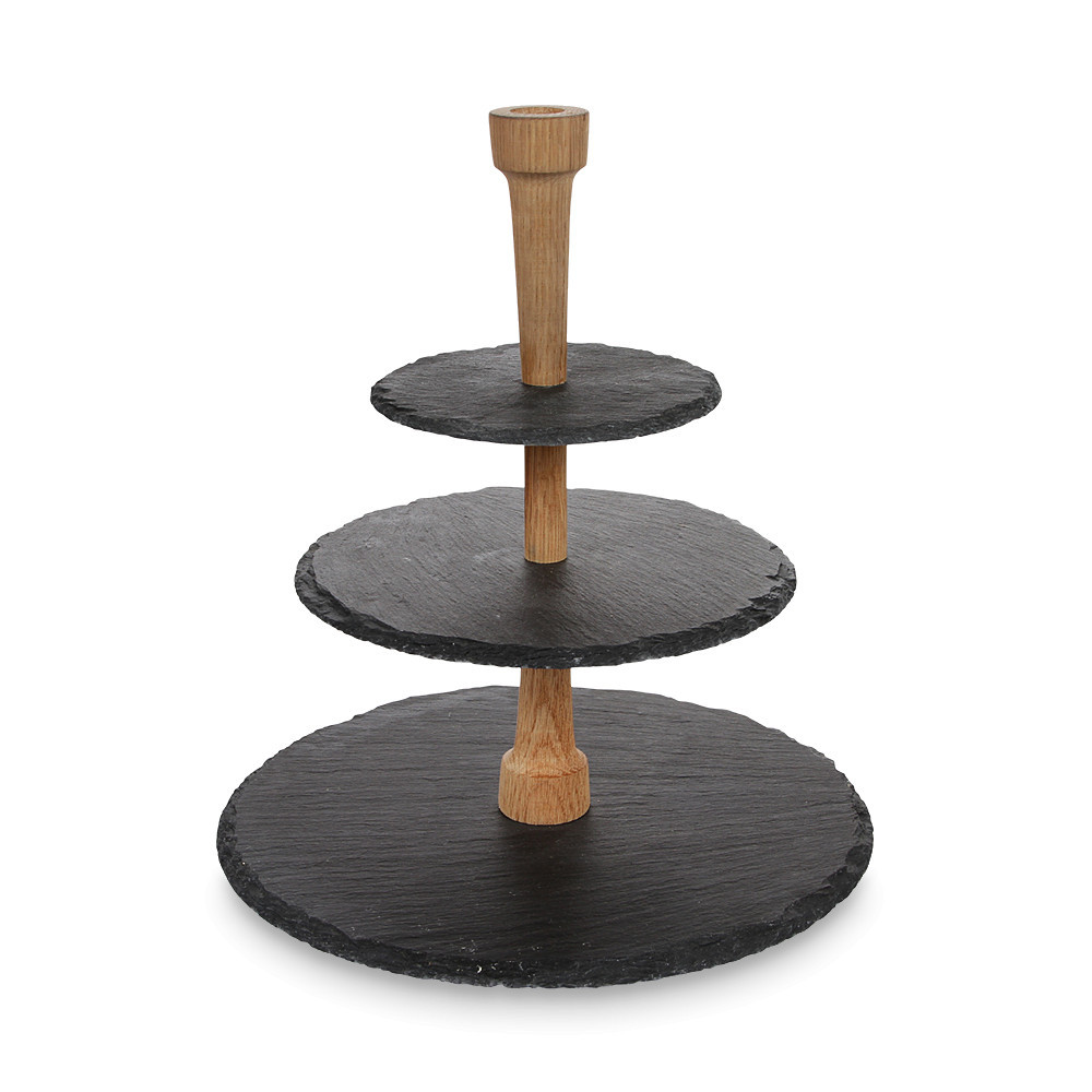 Блюдо для сиру триярусне 30см (сланець, дуб) BOSKA Slate (BSK359007)