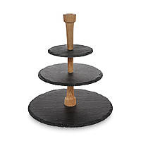 Блюдо для сиру триярусне 30см (сланець, дуб) BOSKA Slate (BSK359007)