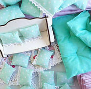 Комплект постільної білизни для меблів NestWood (ВІТАЛЬНЯ) в ляльковий будиночок для Барбі, 3 од., фото 5