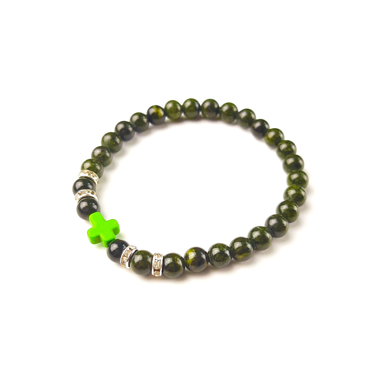 Змійовик. Браслет із натурального каміння. Діаметр намистин 6 мм, фото 1