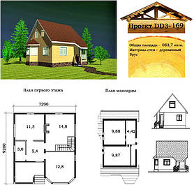 Проект будинку з профільованого бруса 83,7 м2. Проект будинку безкоштовно при замовленні будівництва