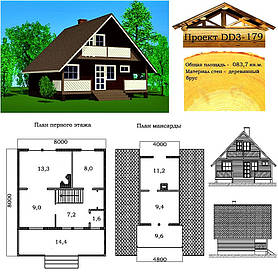 Проект дерев'яного будинку з профільованого бруса 83,7 м2. Проект будинку безкоштовно при замовленні будівництва
