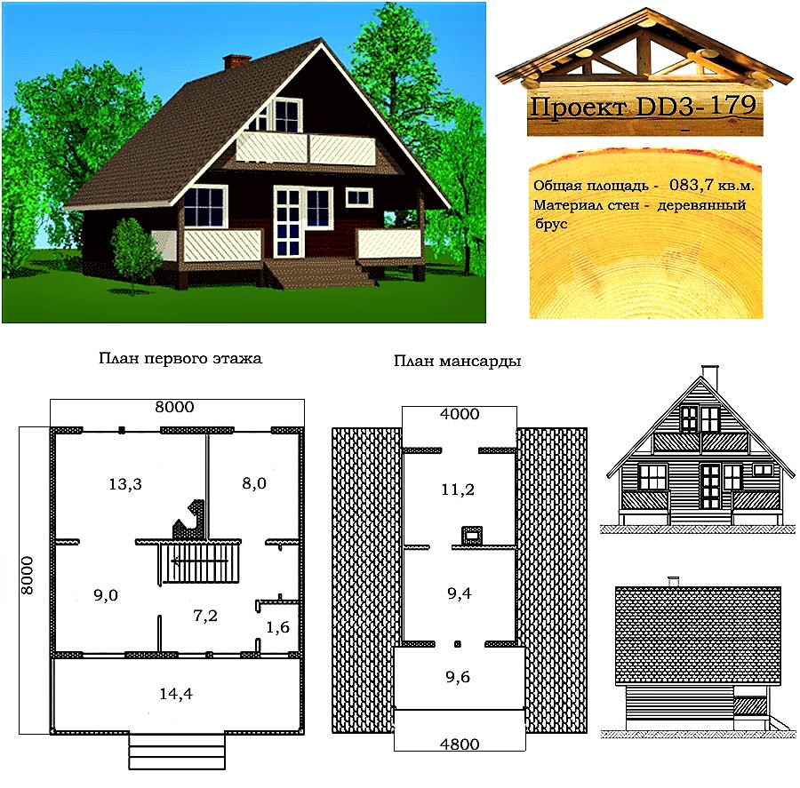 Проект деревянного дома из профилированного бруса 83,7 м2. Проект дома бесплатно при заказе строительства - фото 1 - id-p1360798919