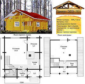 Проект будинку з оциліндрованої колоди 88,7 м2. Проект будинку безкоштовно при замовленні будівництва