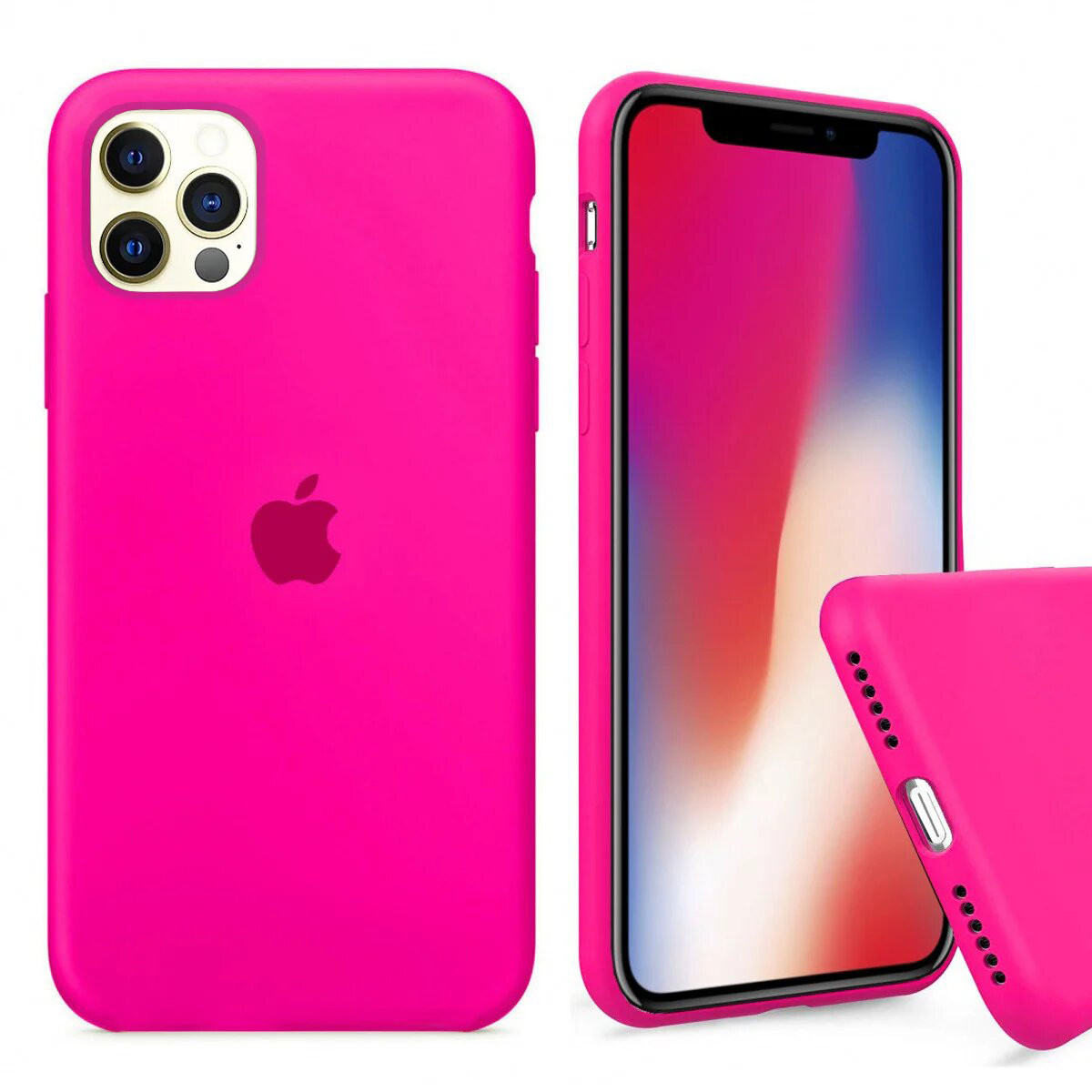 Чохол Silicone FULL case для IPhone 12 Pro Shiny pink яскраво рожевий