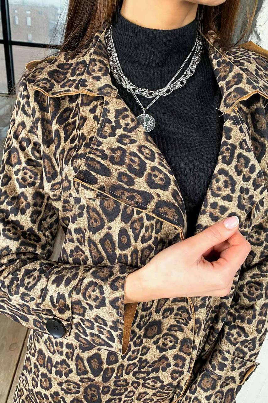 Модный замшевый леопардовый плащ кардиган 1457 (42 48р) коричневый - фото 4 - id-p490861755