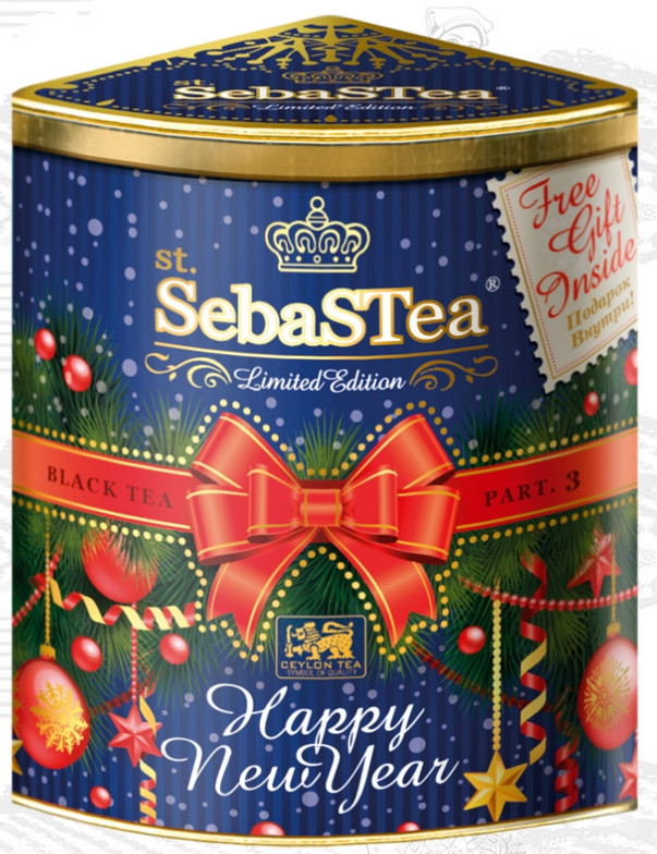 Чорний чай з бергамотом у новорічному пакованні SebaSTea Earl Grey New Year 150 грамів у бляшанці, фото 1